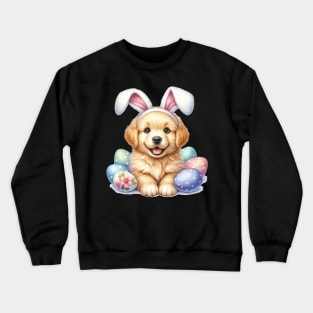 Puppy Golden Retriever Bunny Ears Easter Eggs Happy Easter Crewneck Sweatshirt